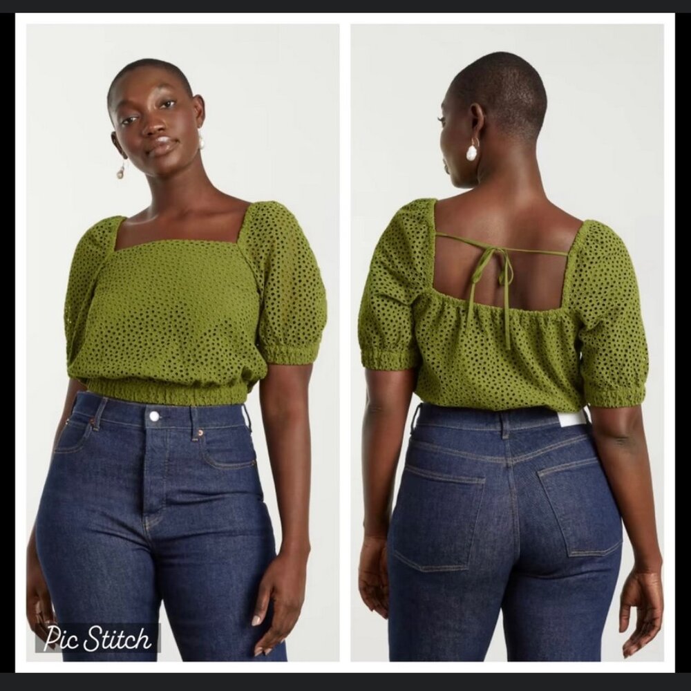 Everlane Olive Puff Sleeve Blouse